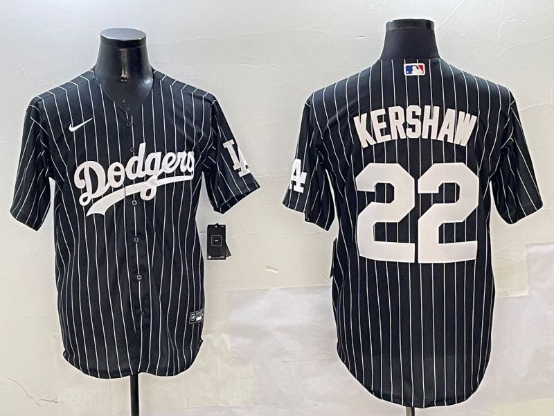 Men Los Angeles Dodgers #22 Kershaw Black Stripe Jointly Name 2025 Nike MLB Jersey style 1->los angeles dodgers->MLB Jersey